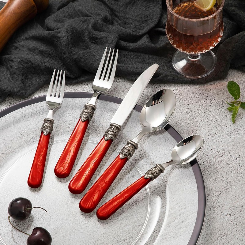 CATHYLIN 20 pieces 18/10 Stainless Steel Silverware Sets With Red