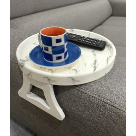 Marble Printed Sofa Arm Clip Table, Armrest Tray Table, Drinks/Remote Control/Snacks Holder (Round)