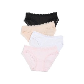 Stripe & Stare Women's Essentials Mix Knicker Box Sand Knicker Knicker Four Pack, Black/Sand/White/Pale Pink, L