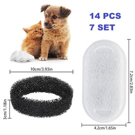 14Pcs Cat Water Fountain Filters Replacement Cat Drink Water Filter Sponge Pet Activated Carbon Filter Foam Filter for 3.2L, 2L Cat Water Fountain