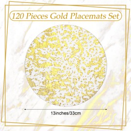 120 Pcs Disposable Gold Foil Placemats 13in Round Mesh Pressed Placemats Glitter Table Mats for Dining Table Decoration Foil Place Mats for Wedding Home New Years Festive Birthday Party