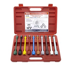Genius Tools TO-410EXT - 10 Piece 1/2" Drive Torque Extension Bar Set, Color-Coded, 60 ft.lbs.~150 ft. lbs.