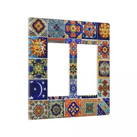 Talavera Mexican Tiles Double Gang Rocker Decorative Light Switch Cover,2-Gang Decorator Wall Plate Switch Plate Cover Receptacle Outlet Cover,Size 4.50" X 4.57"inch