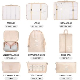 Packing Cubes, 9 Set Packing Cubes with Shoe Bag & Electronics Bag - Luggage Organizers Suitcase Travel Accessories (Beige)