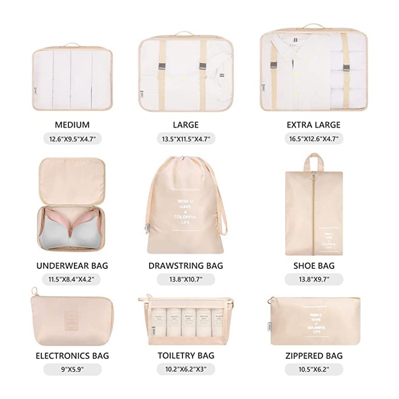Packing Cubes, 9 Set Packing Cubes with Shoe Bag &