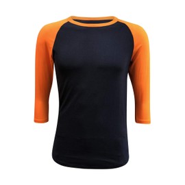 ILTEX Plain Raglan Lightweight Cotton and Polyester T-Shirt 3/4 Sleeves Athletic Baseball Jersey Unisex Multi Function Sports, Outdoors and Gym (20+ Colors) (Navy/Orange, Medium)