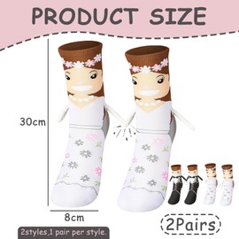 2 Pairs Funny Socks, Couple Holding Hands Socks, Soft and Comfortable Suitable for All Day Wear, A Novel Wedding Gift for Man Women Lovers Friends und Couple
