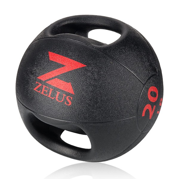 ZELUS Medicine Ball with Dual Grip| 10/20 lbs Exercise Ball |Weight Ball with Handles| Textured Grip Exercise Ball |Strength Training| Core Workouts