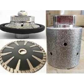 Roxx Tools 3/8" Demi Bullnose Router Bit granite Concrete 1" Grinding Drum 5" Convex Blade