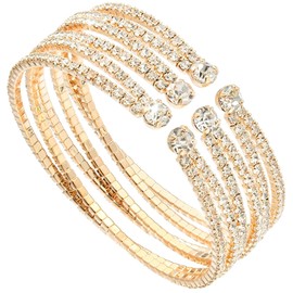 BAOKELAN Rhinestone Bracelets for Women Multilayer Cuff Crystal Bracelet for Wedding Jewelry Gold D