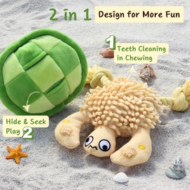 Interactive Dog Toys, Durable Chew Squeaky Tug of War Toys for Large Medium Small Dogs, Snuffle Puppy Toy for Teeth Cleaning, 2 in 1 Puzzle Toy, Birthday Gift -Turtle