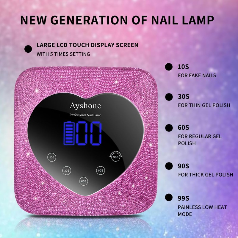 Ayshone Cordless UV LED Nail Lamp,72W Rechargeable Nail Dryer Gel