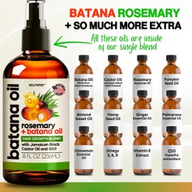 Batana Oil for Hair Growth Oil with Rosemary Castor, 100% Pure, Organic, Cold-Pressed, Unrefined Batana from Honduras by Dr. Sebi - Natural, Vegan, for Strong Roots and Thick Hair, 8oz