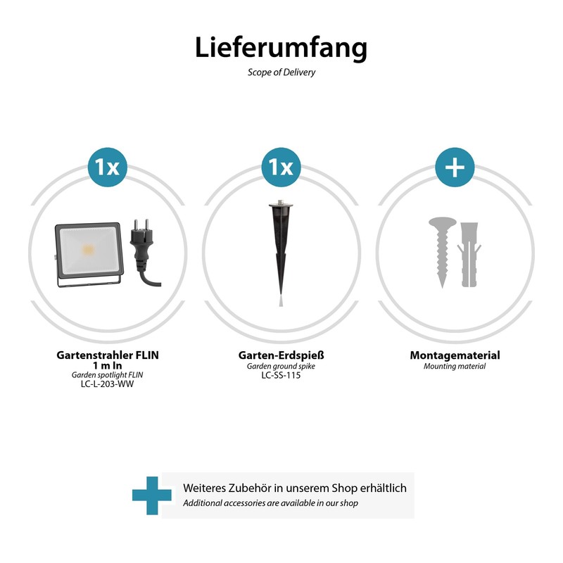 ledscom.de FLIN LED Garden Spotlight with Ground Spike and Plug