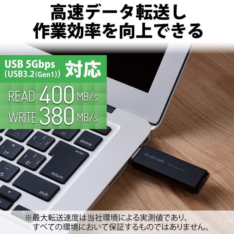 Elecom ESD-EMC0250GBK External SSD, 250 GB, Portable, USB 5Gbps, USB