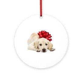 CafePress Yellow Lab Puppy Round 4" MDF Holiday Ornament