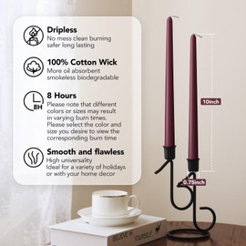 Pickood 10-Inch Tall Dripless Taper Candles Set of 4 - Burgundy Tapered Candles, Perfect for Wedding,Dinner - Smokeless, Unscented, Long Burning - Hand Poured, Colored Tall Candlesticks - Borgoña