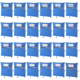 Sanwuta 48 Pack Chair Pockets for Classroom - Book Organizer for Chairback with Name Tag Slot for Kindergarten Primary School Students & Home School Use (19 x 17 Inch,Blue)