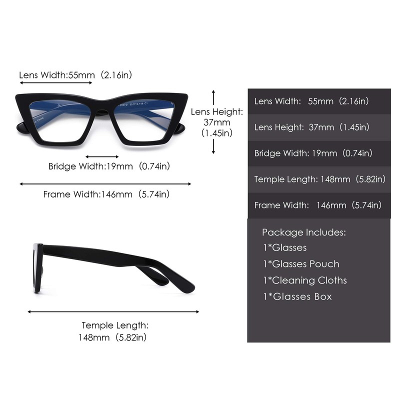 GLINDAR Cat Eye Blue Light Locking Glasses Vintage Narrow Square