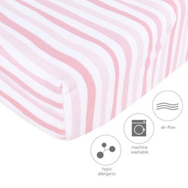 Travel Cot Fitted Sheet, 2 Pack, 100% Jersey Knit Cotton Pack n Play Sheets or Playpen Sheets(95×65cm), Ultra Soft and Breathable for Baby Girls