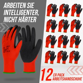 VENNER 12 Pairs of Anti-slip Gardening Gloves for Men and Women, Work Gloves with Latex Coating, Safety Work Gloves, Red Protective Gloves for Garden, Mechanics, Gardening, Construction Workers