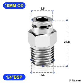 TAILONZ PNEUMATIC 304 Stainless Steel Male Straight 10mm Tube OD x 1/4 BSP Push to Connect Fittings PC10-02 (Pack of 2)