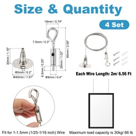 PATIKIL 4 Pcs Adjustable Picture Hanging Wire Kit, 2m/6.6ft Fit for 1.5mm Wire Heavy Duty Stainless Steel Wire Rope Hanger Hardware with Hanging Disc for Hanging Mirrors, Frames