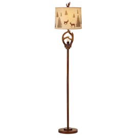 Hamucd Vintage Deer Antlers Floor Lamps with Night Light, Rustic Farmhouse Tall Lamp with Brown Finish Round Linen Shade for Living Room Bedroom Office Study House(Bulb Included)