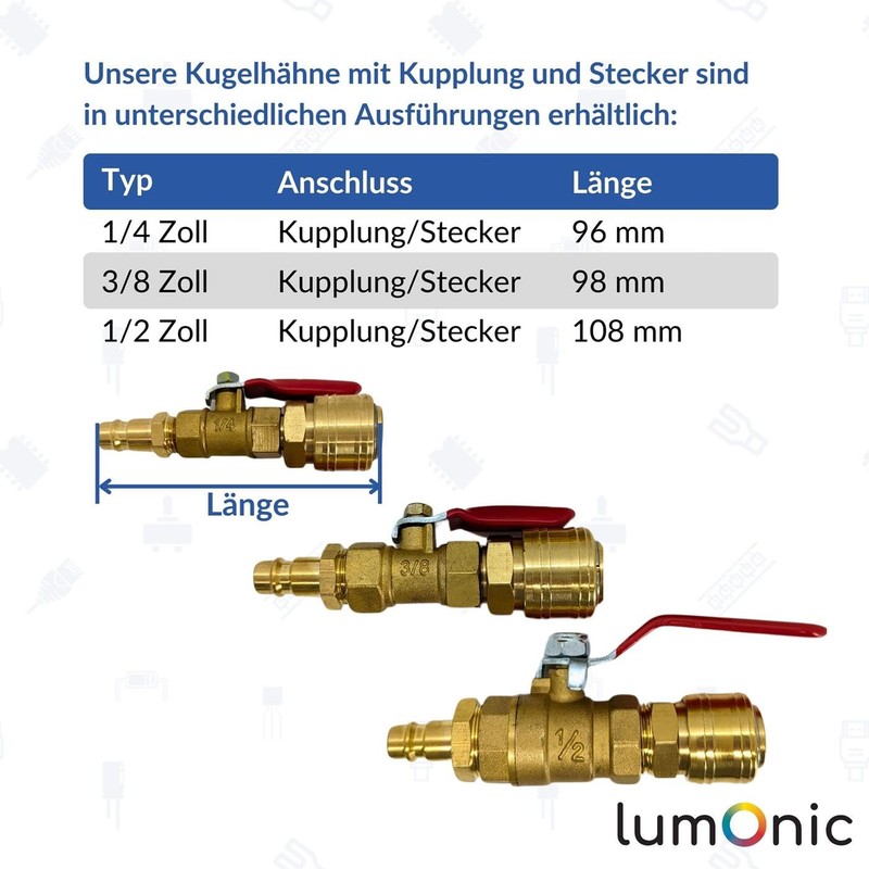 Lumonic Ball Valve 3/8 Inch with Quick Coupling and Plug