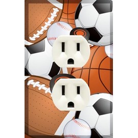 Kids Sports Decor Outlet Plug Cover Plate Soccer, Football, Baseball, Hockey Decorative Nursery Teen Toddler Room Bedroom Bathroom Playroom DIY Wall Decoration (Sports Outlet)