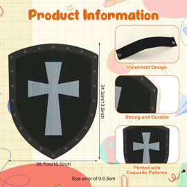 Shappy 2 Pack Wooden Knights Shield Toy Medieval Knights Shield Wood Cross Knight Armor Toy Set Battle Pretend Play Accessories for Dress up Knight Costumes Outdoor Team Play
