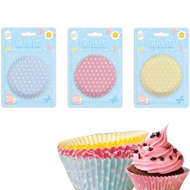 Pack of 3x60 Pc Printed Paper Cupcake Cases- Polka Dot Print Pastel Coloured Cupcake Liner | Baking Muffin Multi-Colored Assorted Papers | Nonstick Baking Cups (Blue, Pink, Yellow)