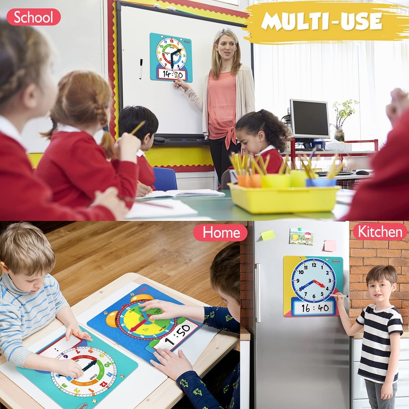Large Magnetic Dry Erase Learning Clock for Kids Learn to