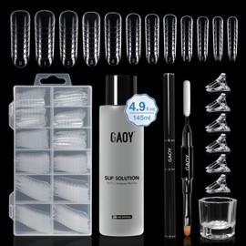 GAOY Slip Solution Kit for Poly Gel Nails, 145ml Nail Extension Gel Liquid Solution, Anti-stick Liquid with Brush and Dual Forms for Nail Art DIY