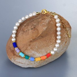 KELITCH Shell Pearl Bracelet For Women Heishi Beads Friendship Wrap Bracelet Charm Jewelry