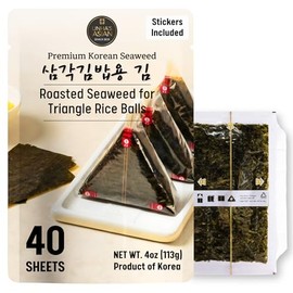 Unha's Korean Onigiri Seaweed Wrapper, 40 Sheets — Pre-Cut Triangle Nori for Rice Balls, Kimbap, Sushi — Individually Sealed, Roasted, No Additives — All Natural, Made in Korea