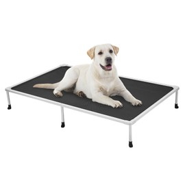 Veehoo Chewproof Elevated Dog Bed - Cooling Raised Pet Cot, Breathable Mesh, Washable & Non-Slip for Large Dogs, Indoor/Outdoor, Black Mat and Silver Metal Frame, 59x37inches (Model CWC2203B03)