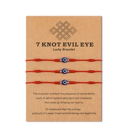 VU100 Evil Eye 7 Knot Bracelet Evil Eye, Turkey Protect Friendship Woven Bracelet, Women's Men's Family Friend Parents Bracelet, Amulet Good Luck Charm Jewellery, Pack of 3, Textile cord, velvet