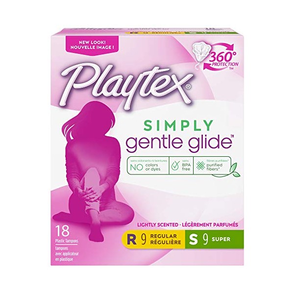 Playtex Gentle Glide Tampons with Triple Layer Protection, Regular and Super Multi-Pack, Fresh Scent - 18 Count (Pack of 2)