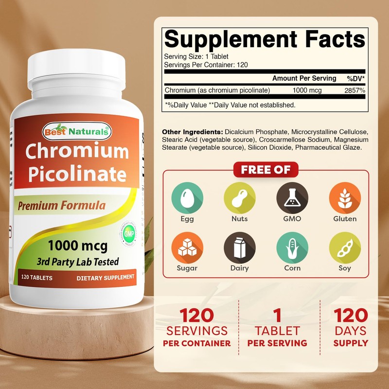 Best Naturals Chromium Picolinate 1000 mcg 120 Tablets (120 Count