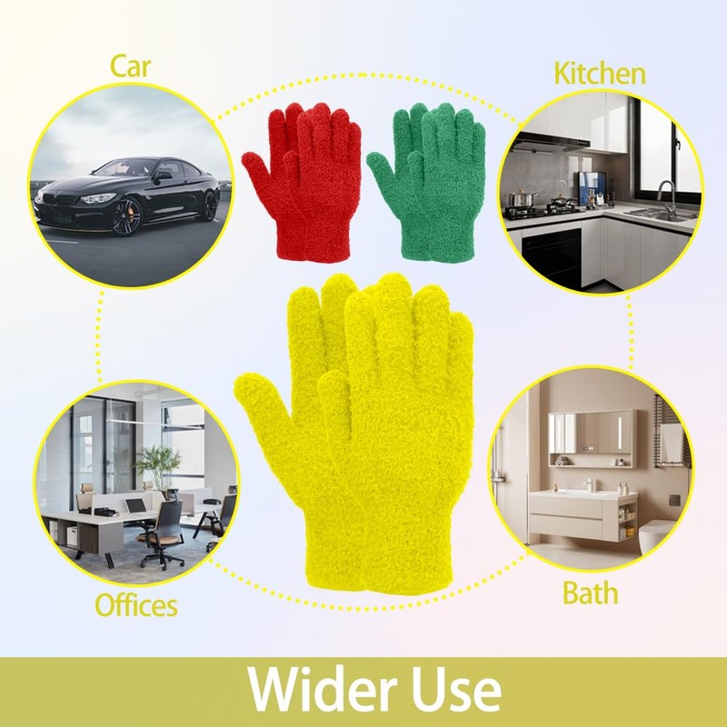 Ardusnpe 3 Pairs Microfiber Dusting Gloves - Washable Cleaning Mitt