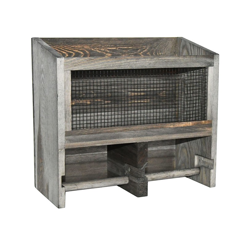 OwlGift Vintage Gray Solid Wood & Metal Mesh Wall Mounted