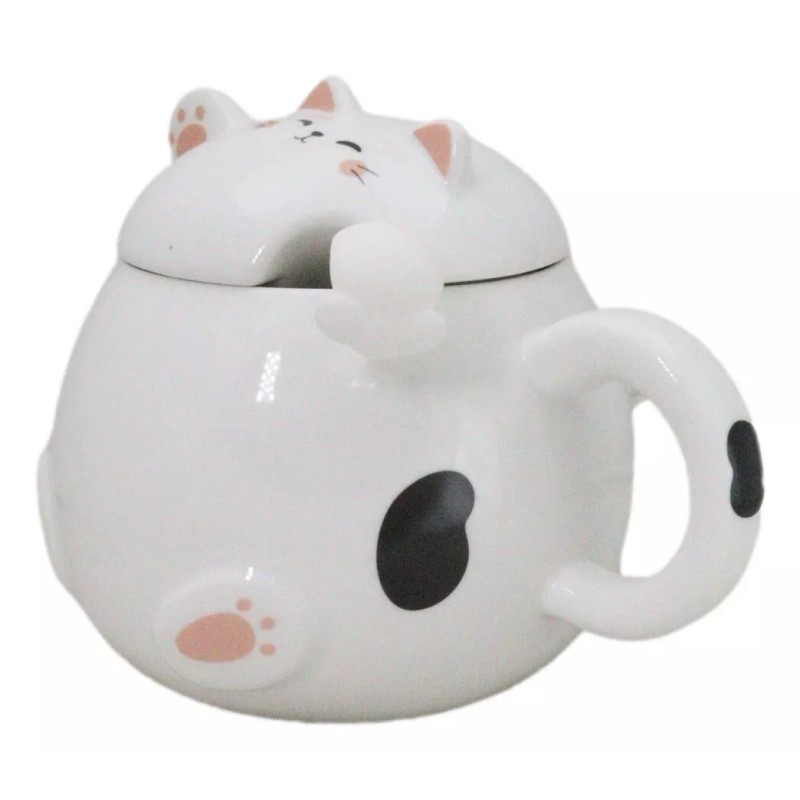 Ebros Gift Whimsical White Chubby Feline Kitty Cat Cup Mug
