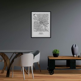 Nacnic Map of Dallas USA Blades of the United States Cities with Seas and Rivers in Black Colour A4 Size with Frame