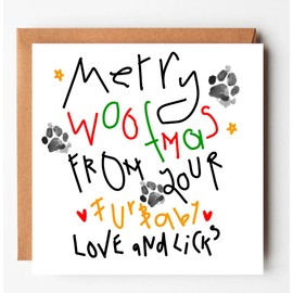 Christmas Card from the dog, Merry woofmas Dog xmas Card, written by dog xmas Card, card from furbaby, for dog mum, dog dad