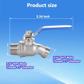 304 Stainless steel 3/4" Hose Bib, Heavy Duty Outdoor Faucet, Lead-Free Outdoor Spigot 3/4" GHT Outlet x NPT Inlet, High Flow Water Spigot