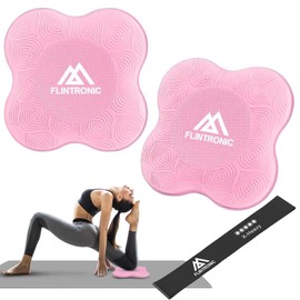 Flintronic Yoga Knee Pad, 2 Pack Non-slip Yoga Mat, Yoga Support Pad, Sports Balance Pad, Comfortable Lightweight Support for Knees, Hands, Wrists, and Elbows- 20x20cm, with Black Resistance Band