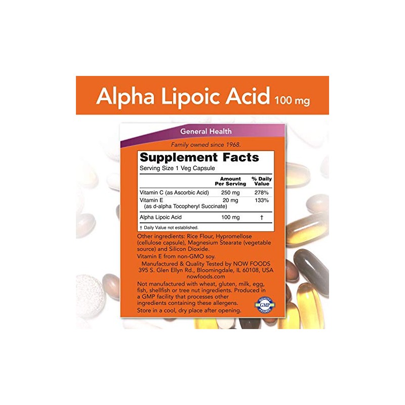 Now Alpha Lipoic ácido 100 mg 60 vcap 60 unidades