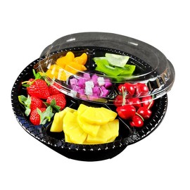 10 Pcs Round Plastic Appetizer Tray with Lid,Divided Serving Disposable Food Storage Containers,12.5 Inch,Reusable Disposable Serving Tray with 6 Divided Compartments,Food Grade PET
