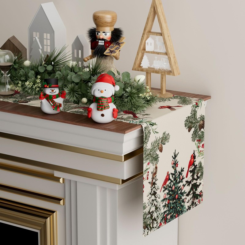 XCHI Cardinal Birds Winter Pine Tree Christmas Xmas Table Runner